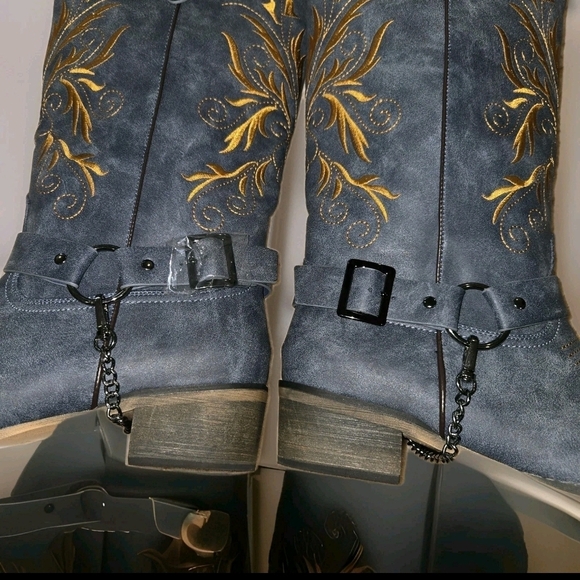 GPXGPX Women's Embroidered Cowboy Boots Block Heel Mid Calf Size 9.5 Gray. - Picture 8 of 12